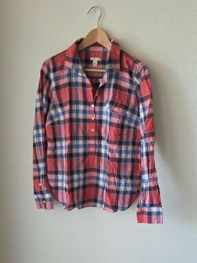 J. Crew Pink, Blue & Yellow Plaid 100% Cotton Shirt Long Sleeve Sz L Casual